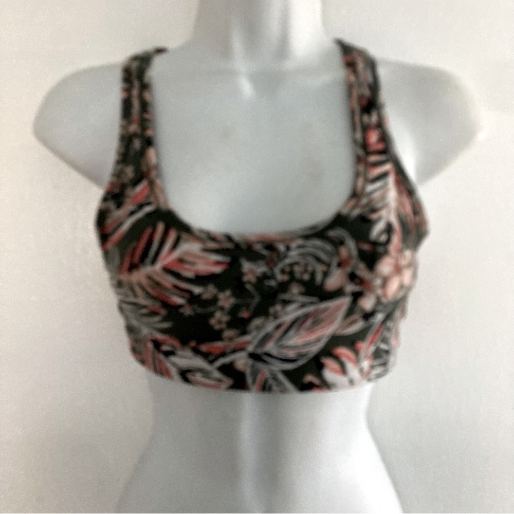 Ibody Womens Swimsuit Tropical Racerback Print Bikini Bra Top S Green White*